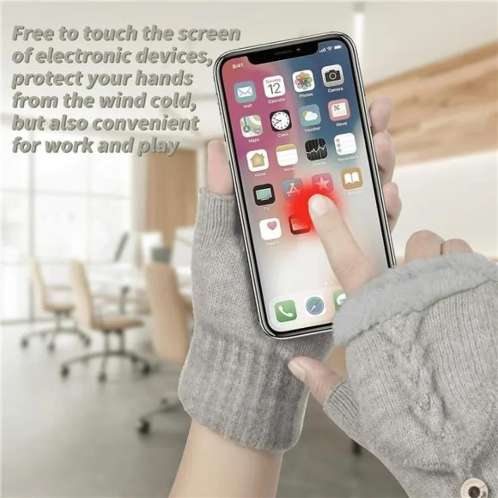 2 Pairs Women's Fingerless Wool Gloves Warm Fleece Lined Knit Texting Mittens